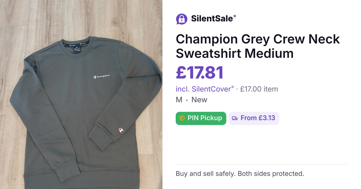 Champion Grey Crew Neck Sweatshirt Medium