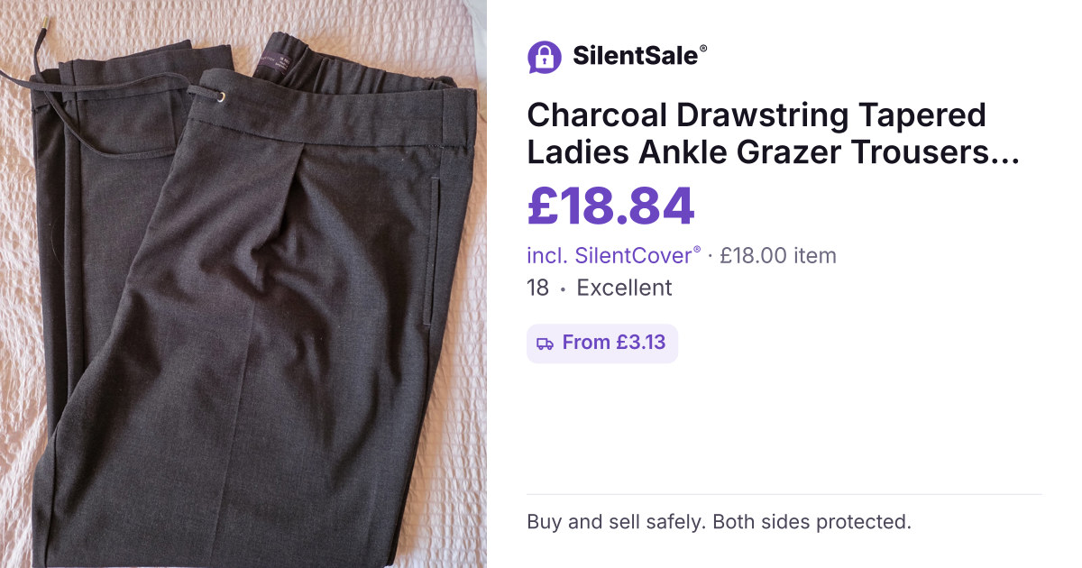 Charcoal Drawstring Tapered Ladies Ankle Grazer Trousers size 18 Reg