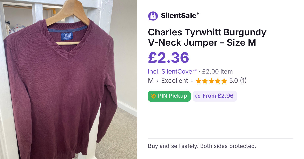 Charles Tyrwhitt Burgundy V-Neck Jumper – Size M
