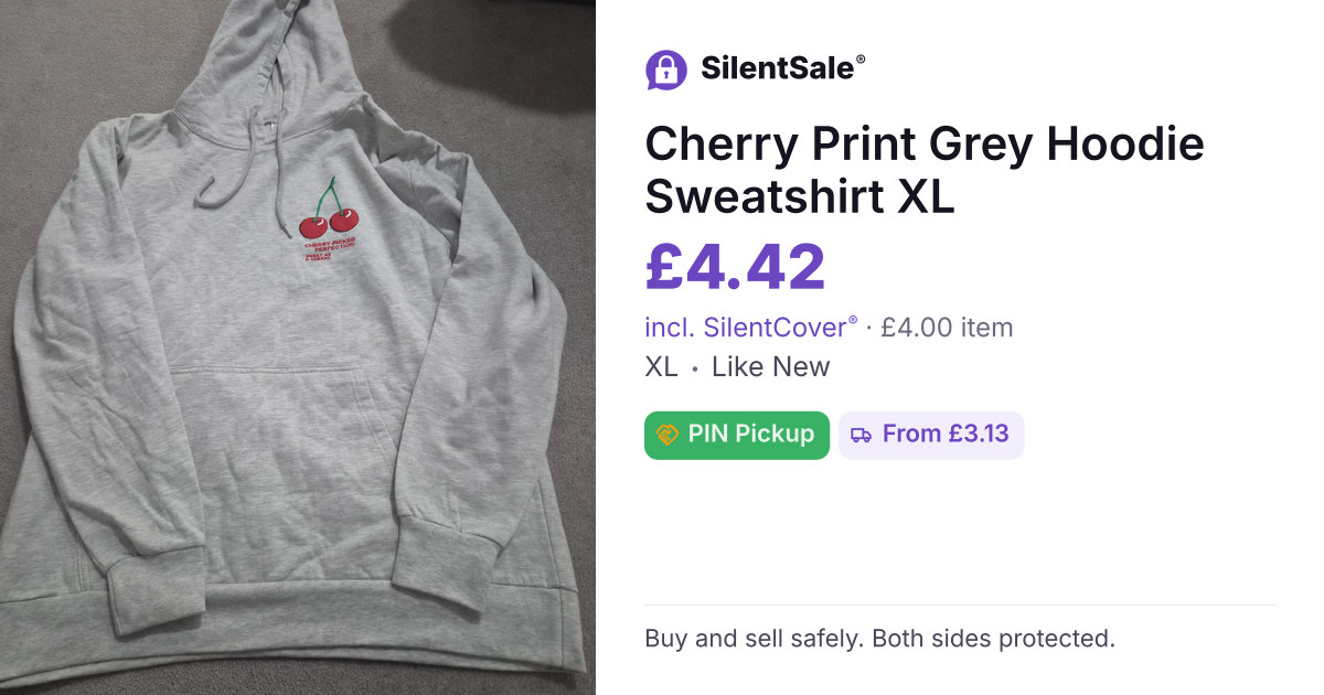 Cherry Print Grey Hoodie Sweatshirt XL
