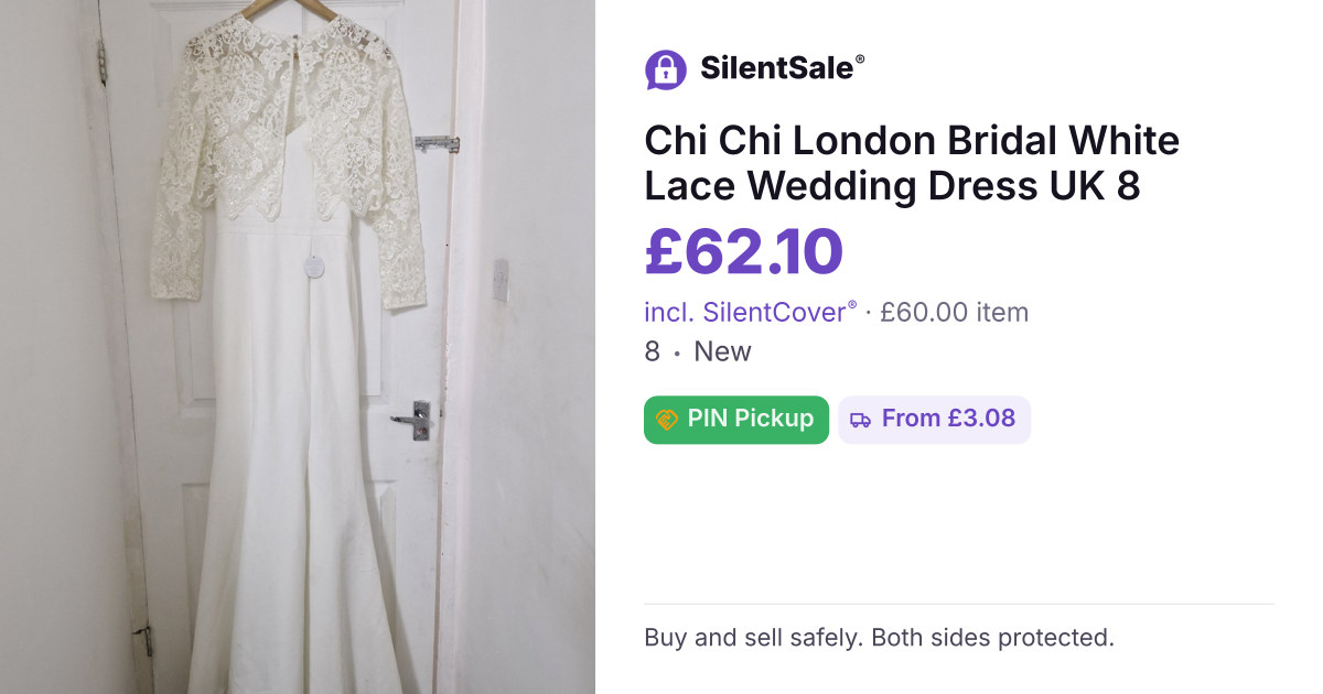 Chi Chi London Bridal White Lace Wedding Dress UK 8