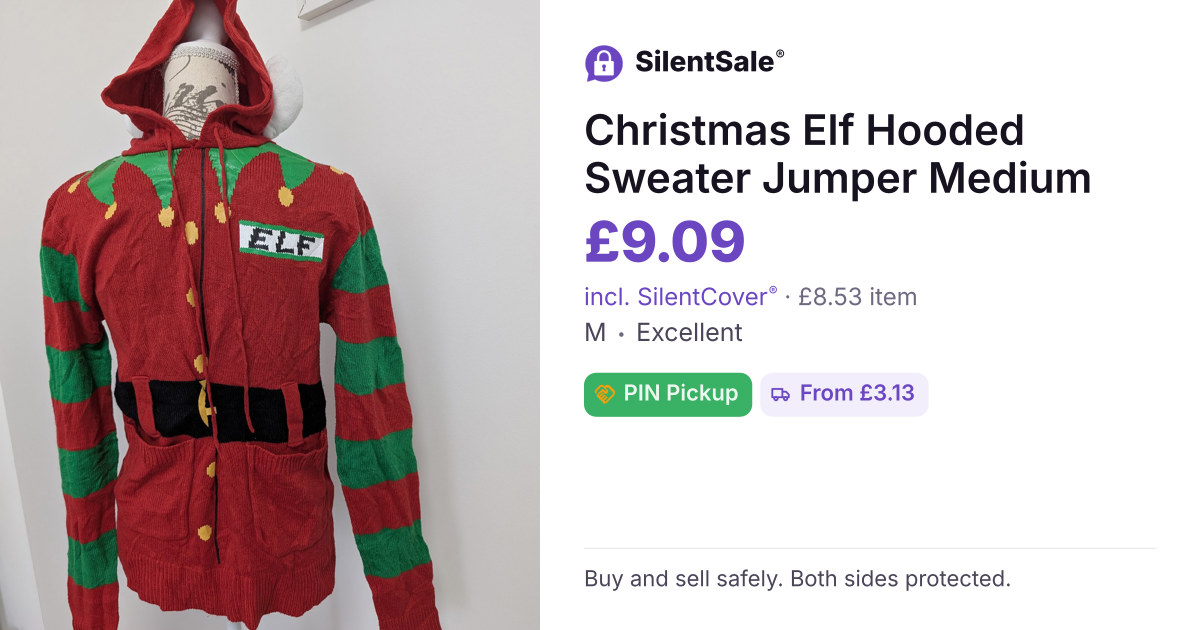 Christmas Elf Hooded Sweater Jumper Medium