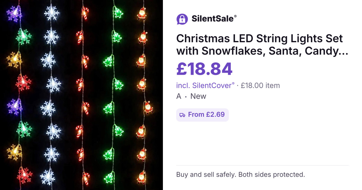 Christmas LED String Lights Set with Snowflakes, Santa, Candy Cane & Tree