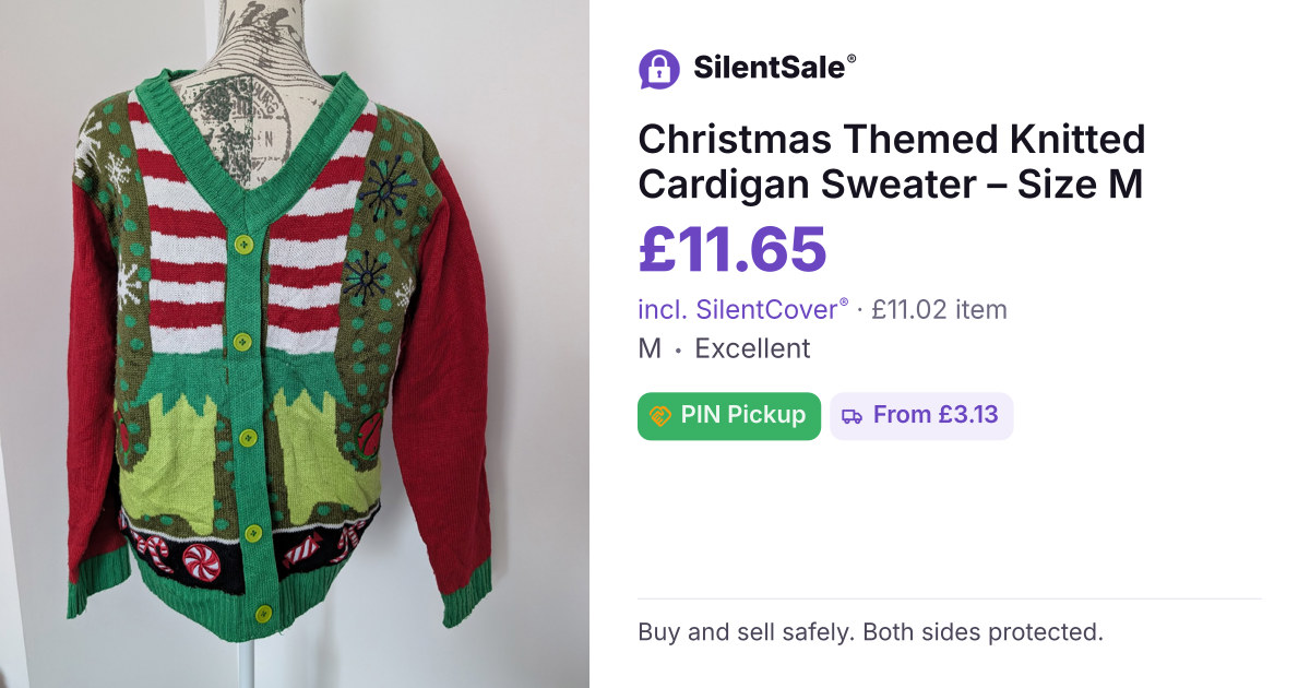 Christmas Themed Knitted Cardigan Sweater – Size M