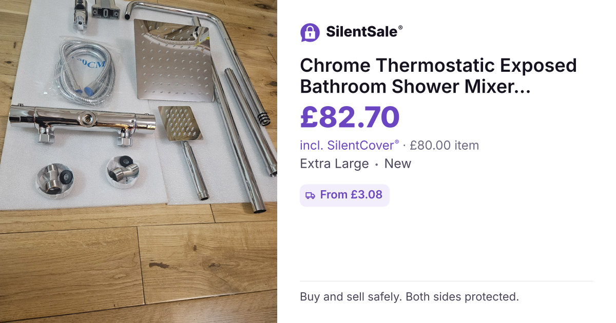 Chrome Thermostatic Exposed Bathroom Shower Mixer Square Twin Head Large Bar Set