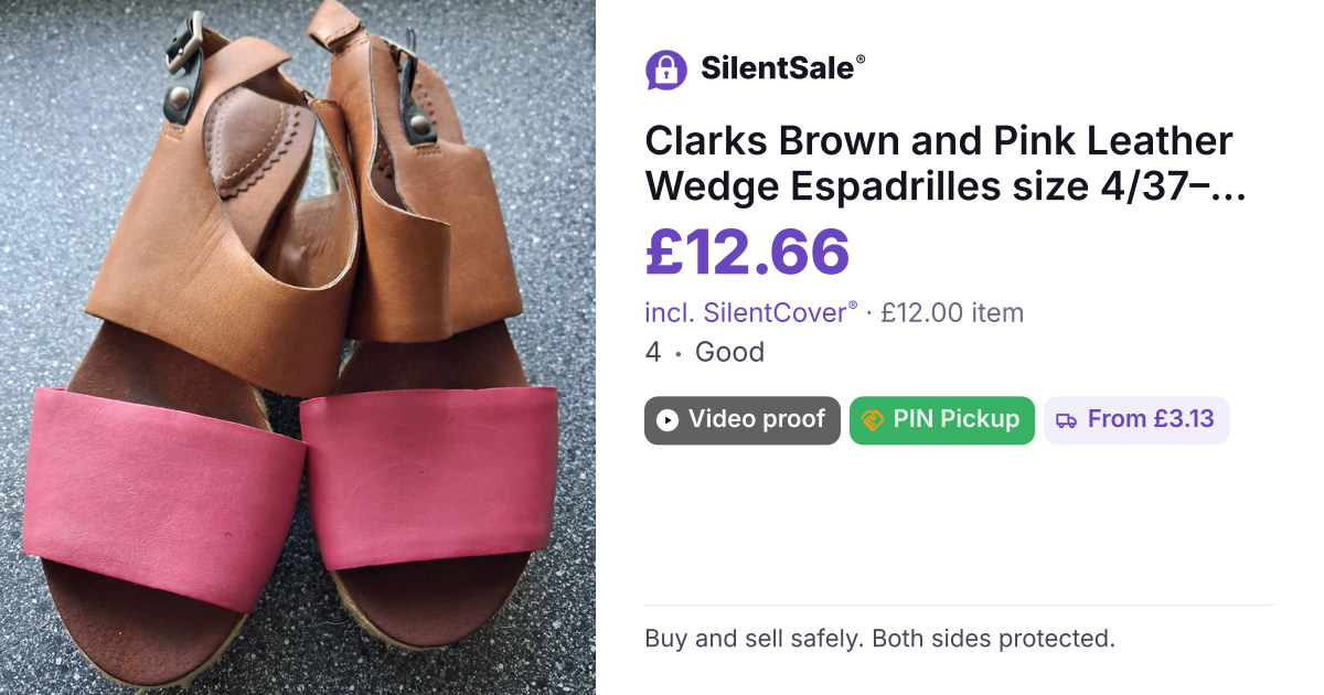 Clarks Brown and Pink Leather Wedge Espadrilles size 4/37– UK 4