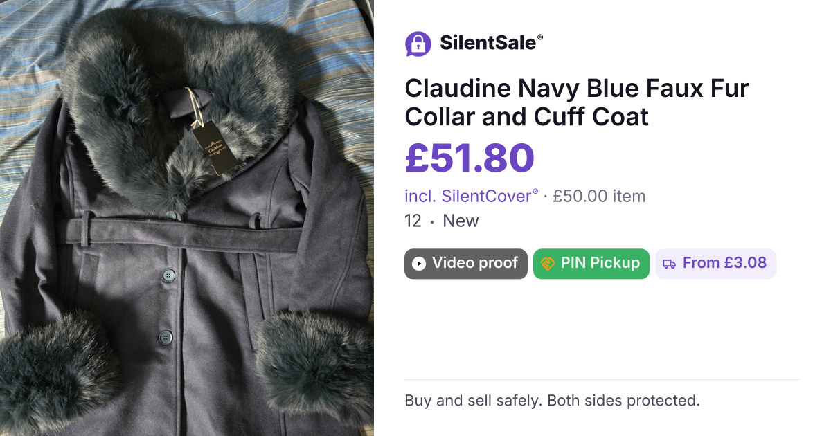Claudine Navy Blue Faux Fur Collar and Cuff Coat