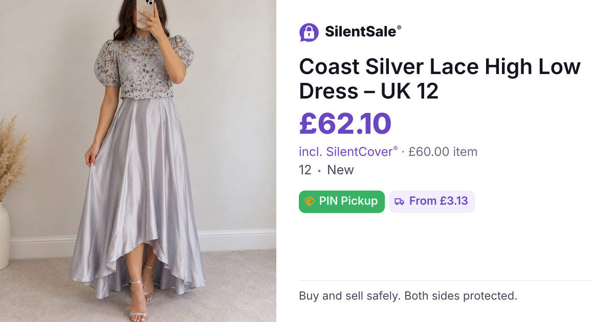 Coast Silver Lace High Low Dress – UK 12