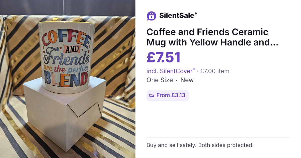 Coffee and Friends Ceramic Mug with Yellow Handle and Interior