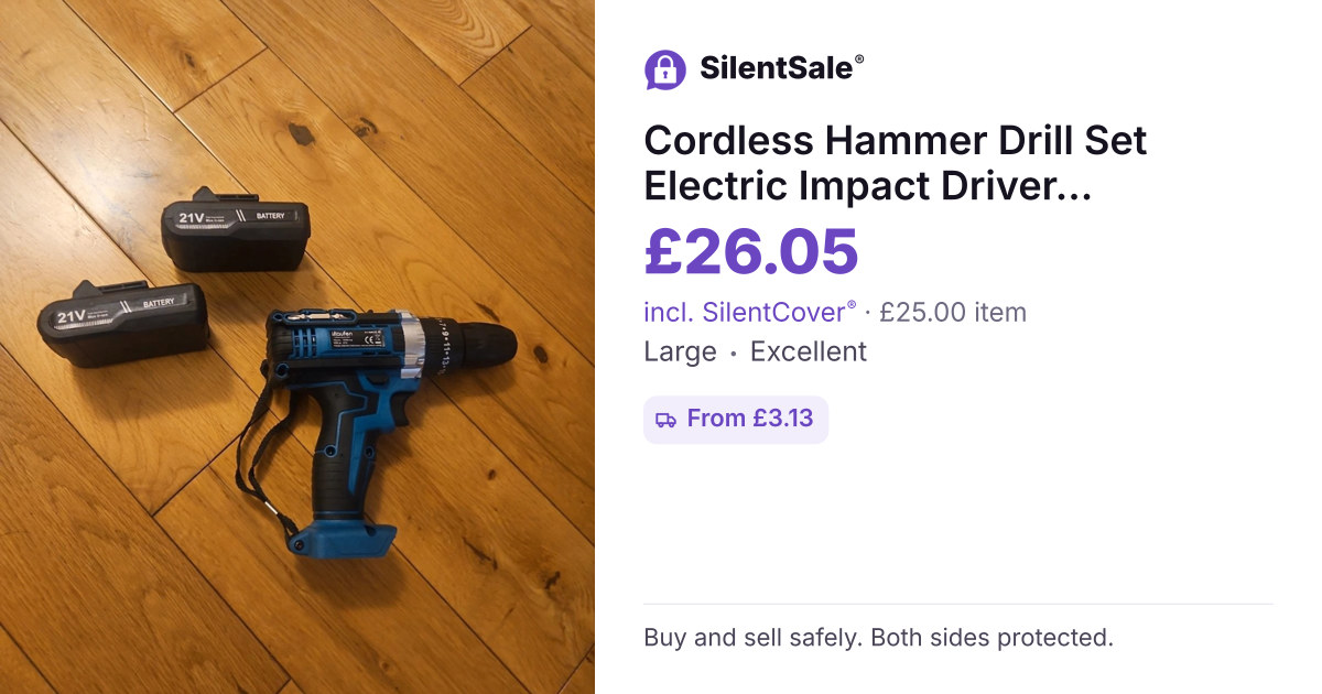 Cordless Hammer Drill Set Electric Impact Driver Screwdriver w/ 2 Battery UK