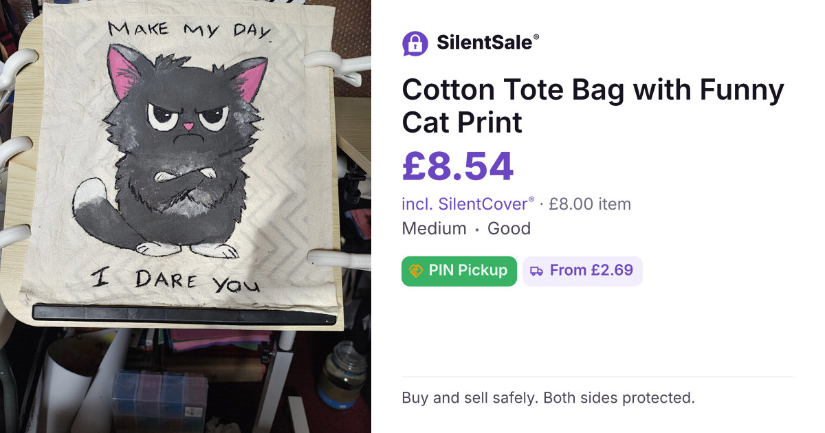 Cotton Tote Bag with Funny Cat Print