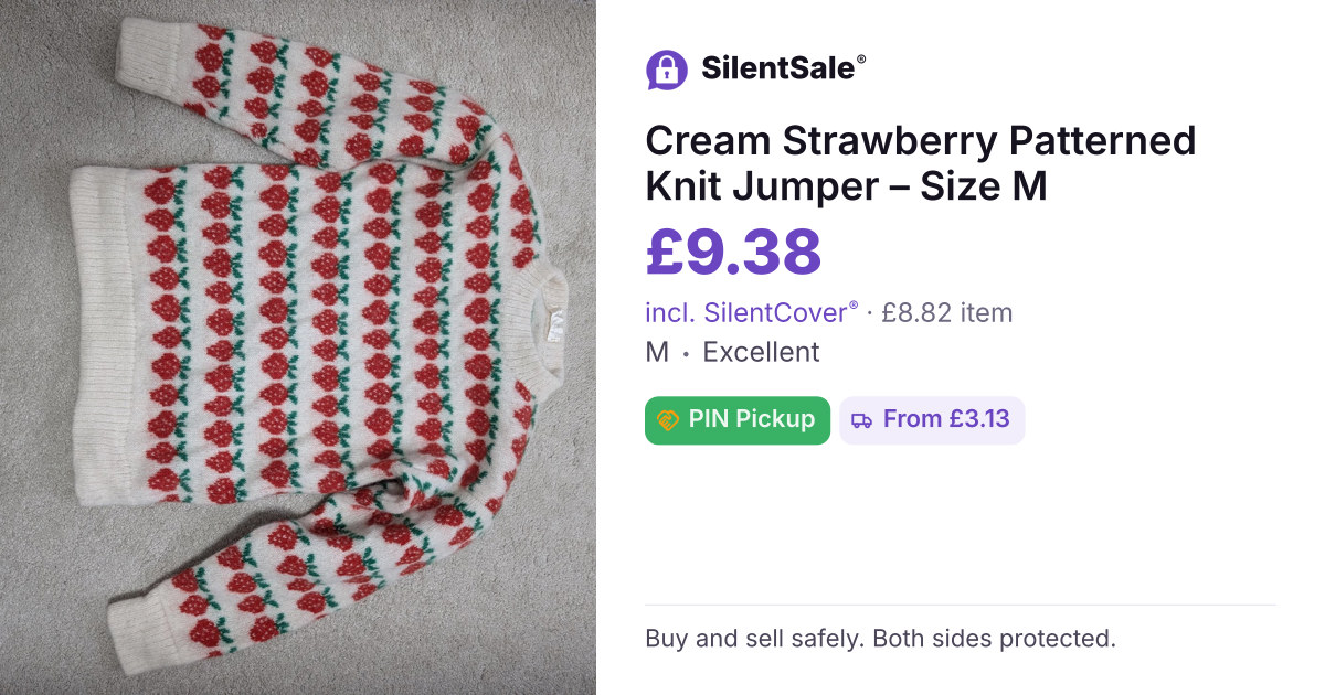 Cream Strawberry Patterned Knit Jumper – Size M