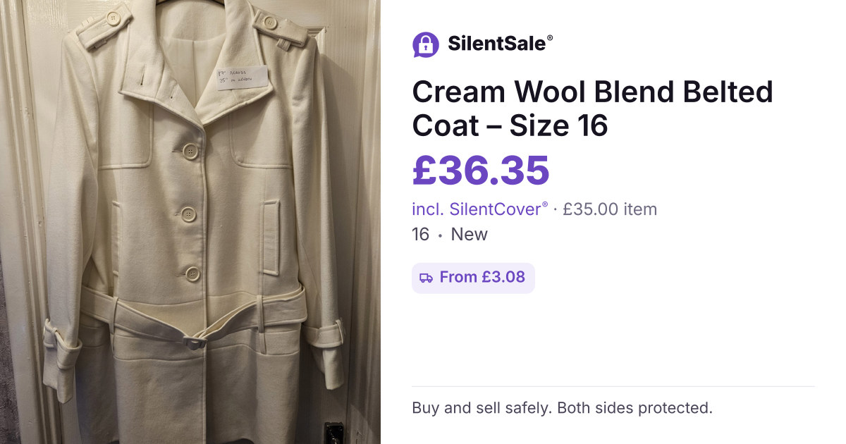 Cream Wool Blend Belted Coat – Size 16