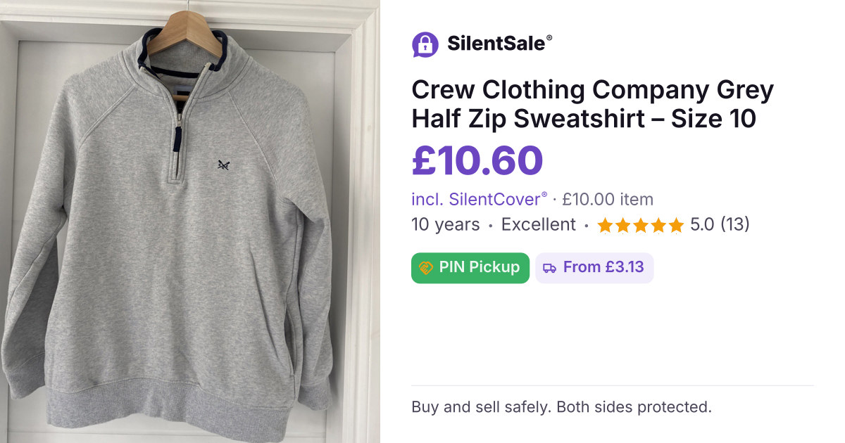 Crew Clothing Company Grey Half Zip Sweatshirt – Size 10