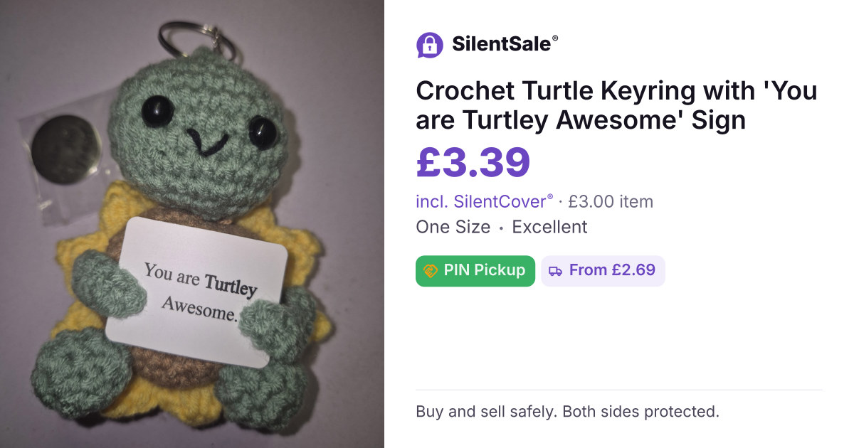 Crochet Turtle Keyring with 'You are Turtley Awesome' Sign