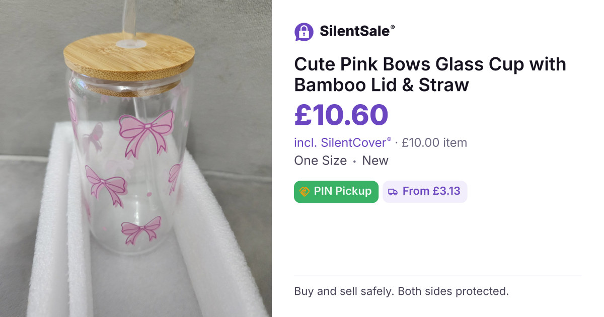 Cute Pink Bows Glass Cup with Bamboo Lid & Straw