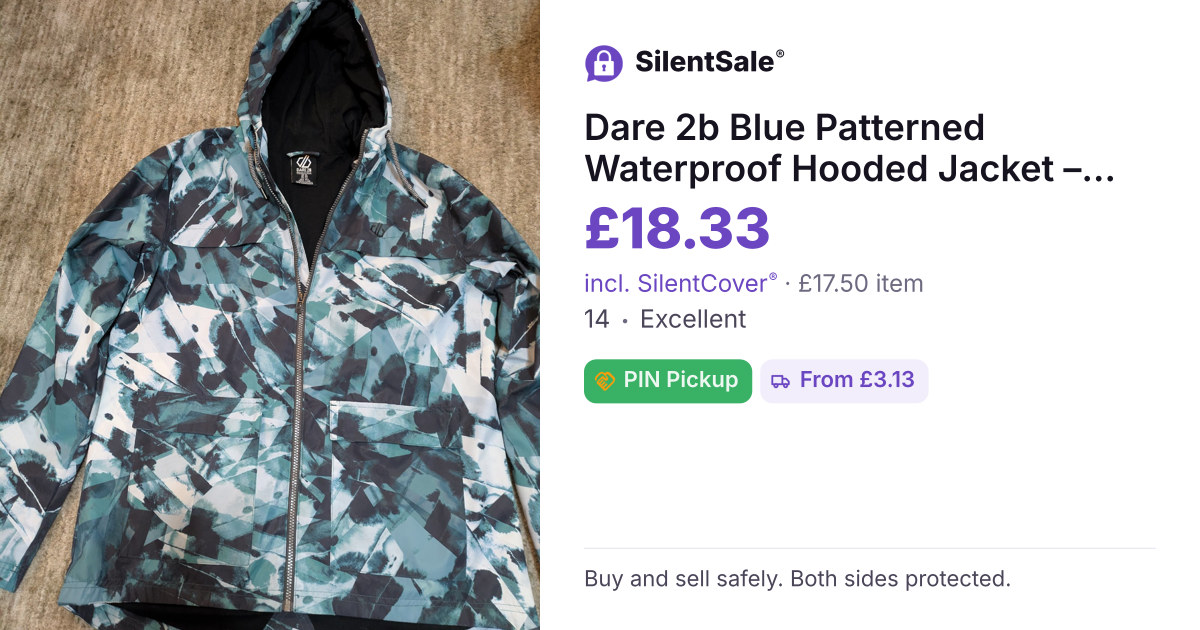 Dare 2b Blue Patterned Waterproof Hooded Jacket – UK 14