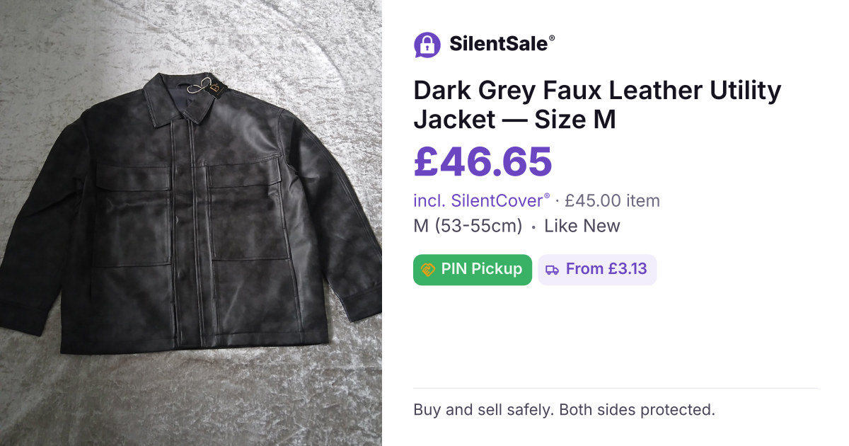 Dark Grey Faux Leather Utility Jacket — Size M