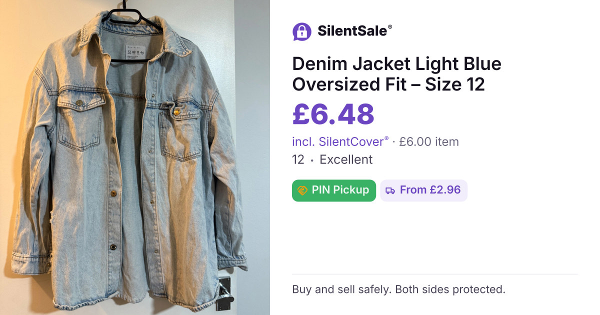 Denim Jacket Light Blue Oversized Fit – Size 12