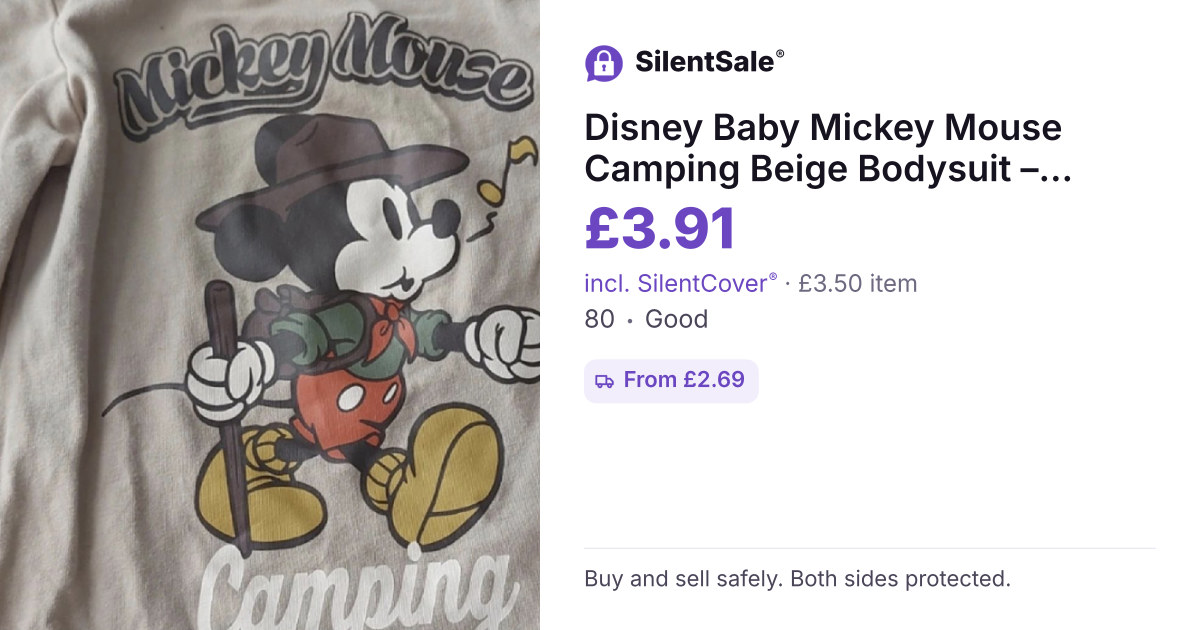 Disney Baby Mickey Mouse Camping Beige Bodysuit – Size 80