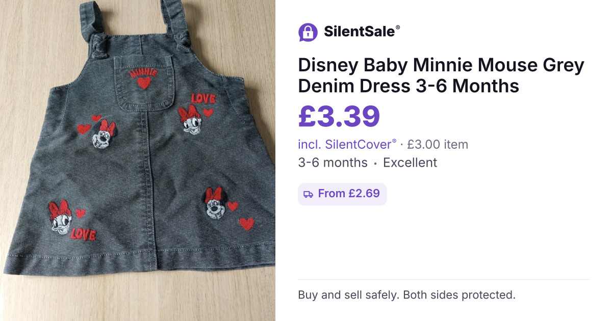 Disney Baby Minnie Mouse Grey Denim Dress 3-6 Months