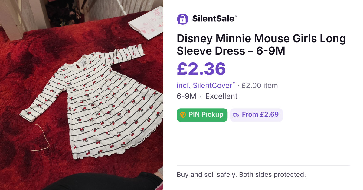 Disney Minnie Mouse Girls Long Sleeve Dress – 6-9M