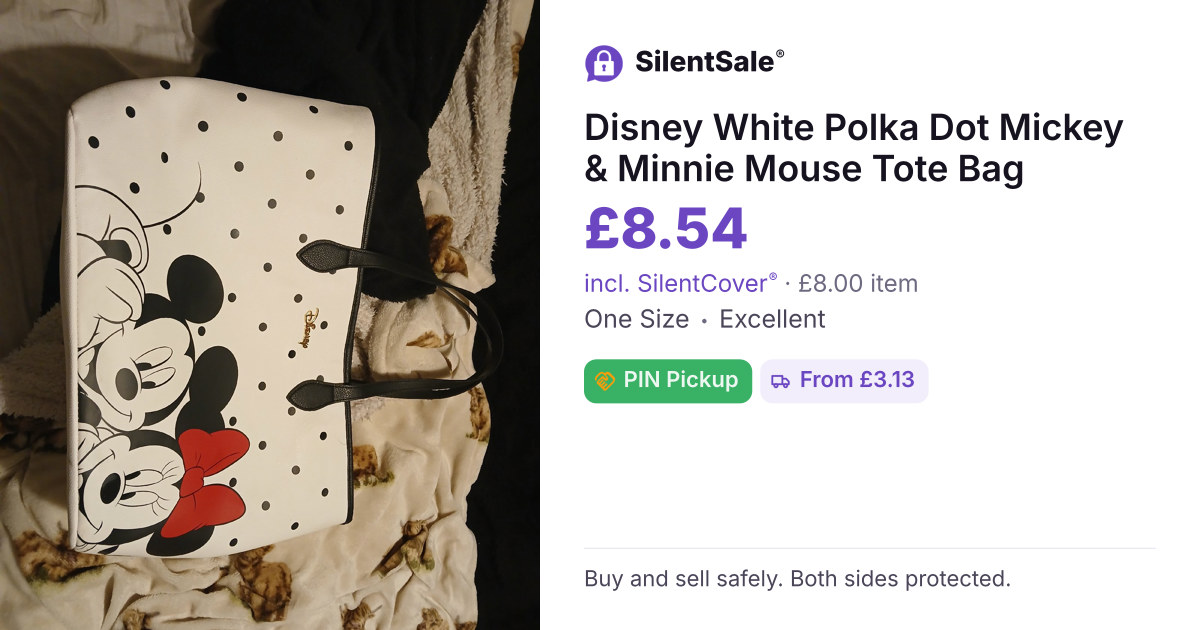 Disney White Polka Dot Mickey & Minnie Mouse Tote Bag