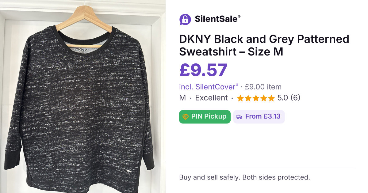 DKNY Black and Grey Patterned Sweatshirt – Size M