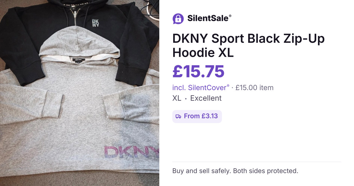 DKNY Sport Black Zip-Up Hoodie XL