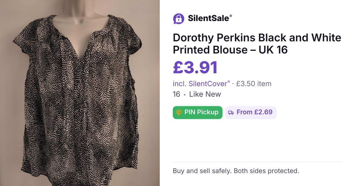 Dorothy Perkins Black and White Printed Blouse – UK 16
