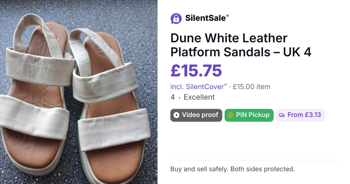 Dune White Leather Platform Sandals – UK 4