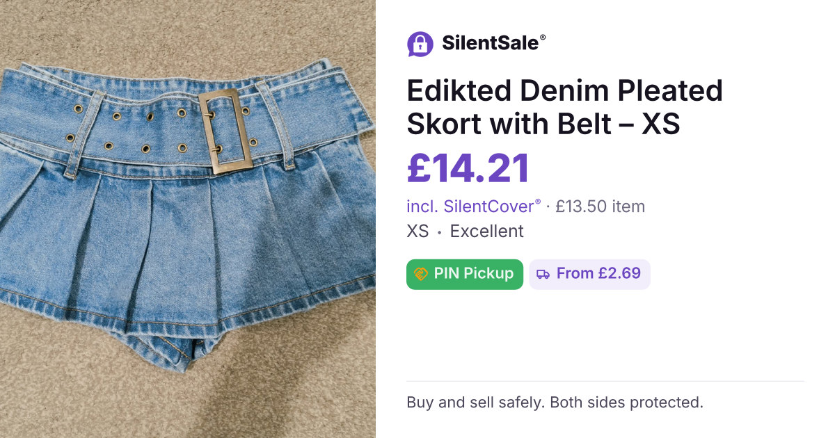 Edikted Denim Pleated Skort with Belt – XS