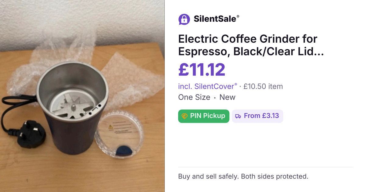 Electric Coffee Grinder for Espresso, Black/Clear Lid, Wall Plug-in, Easy Clean