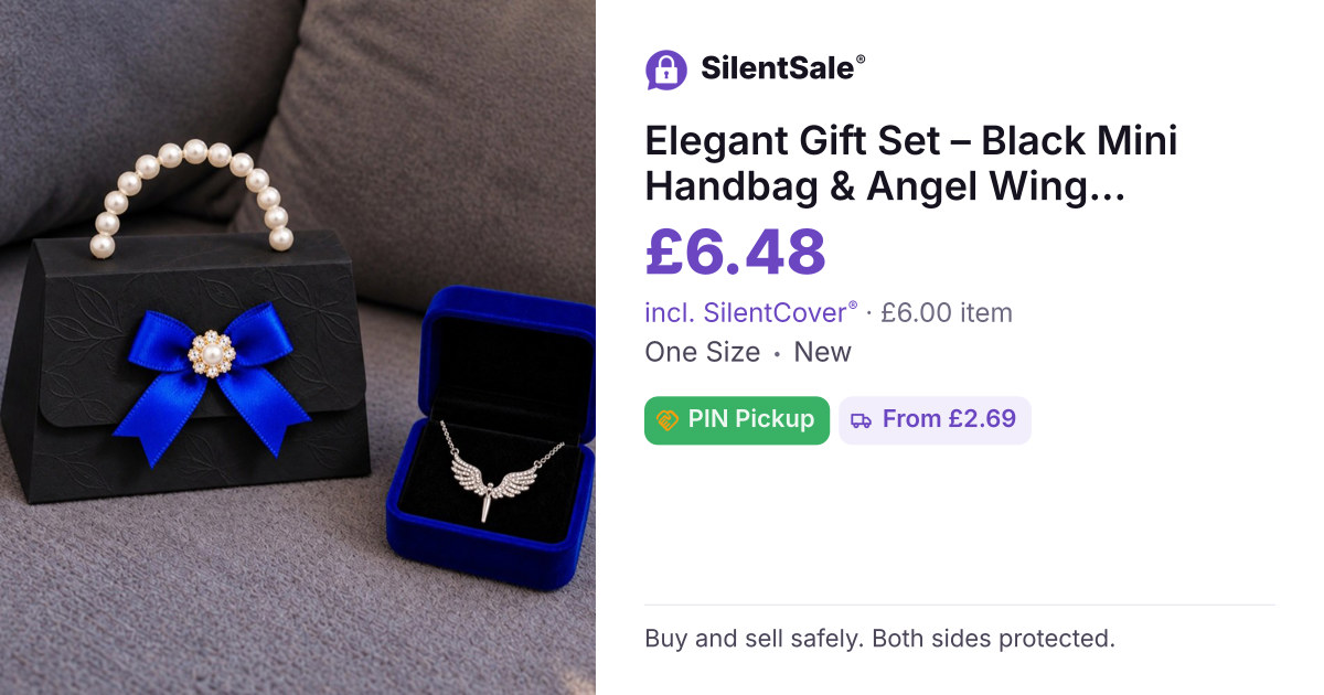 Elegant Gift Set – Black Mini Handbag & Angel Wing Necklace 💙