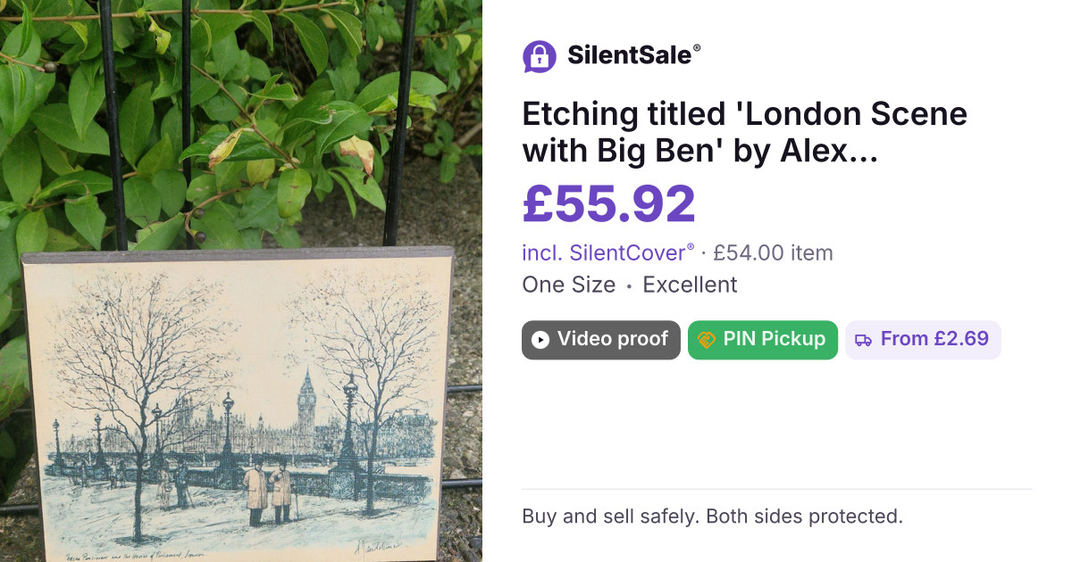 Etching titled 'London Scene with Big Ben' by Alex Jawdokimov