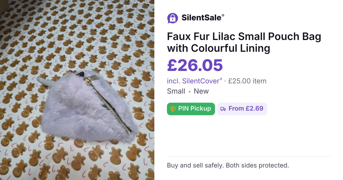 Faux Fur Lilac Small Pouch Bag with Colourful Lining