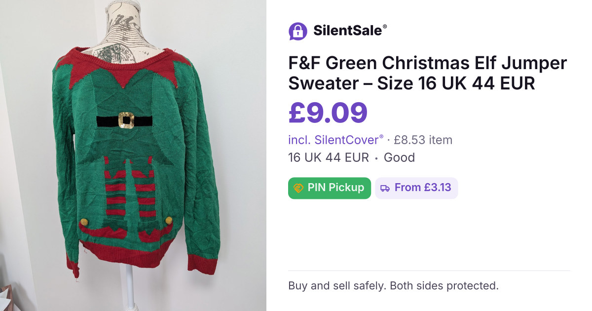 F&F Green Christmas Elf Jumper Sweater – Size 16 UK 44 EUR