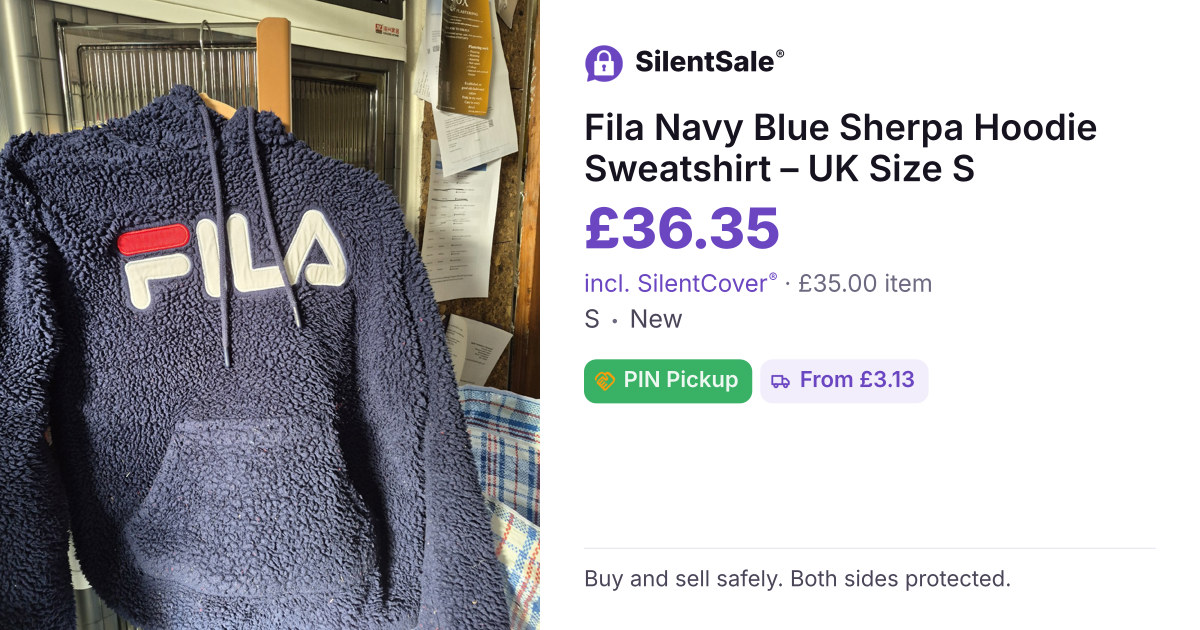 Fila Navy Blue Sherpa Hoodie Sweatshirt – UK Size S
