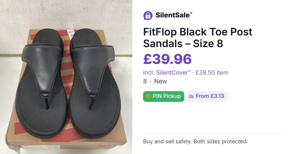 FitFlop Black Toe Post Sandals – Size 8