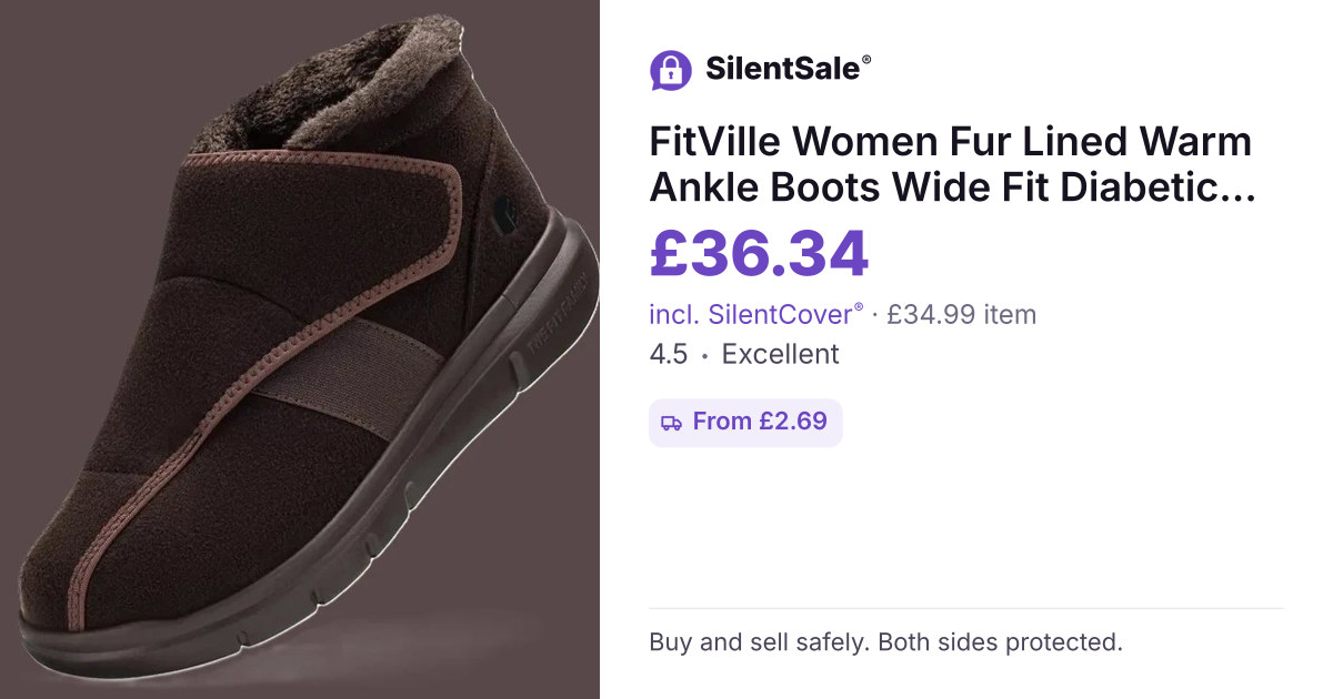 FitVille Women Fur Lined Warm Ankle Boots Wide Fit Diabetic  Winter Shoes