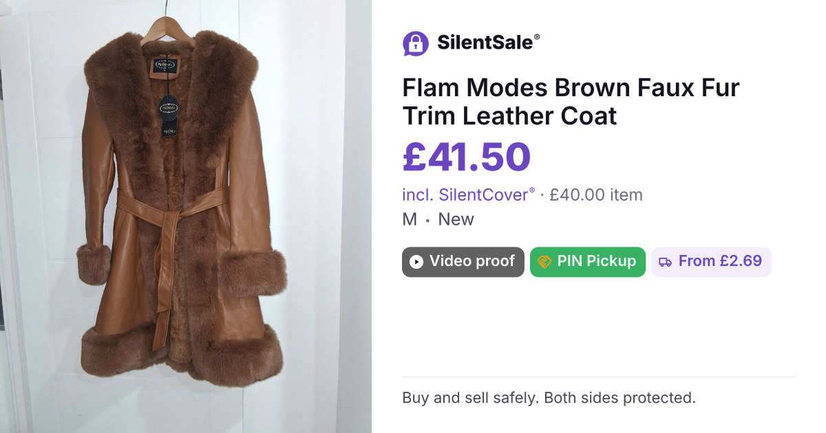 Flam Modes Brown Faux Fur Trim Leather Coat