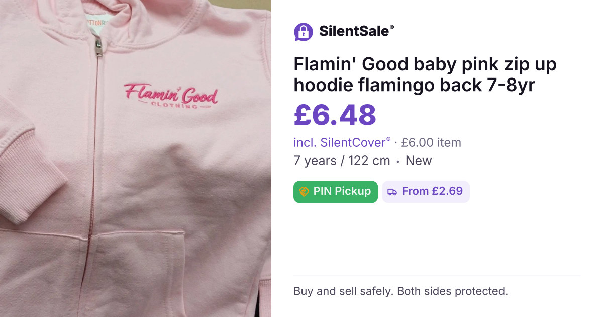 Flamin' Good baby pink zip up hoodie flamingo back 7-8yr