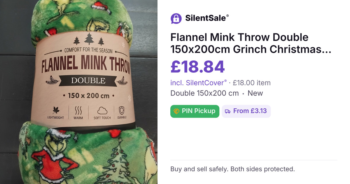Flannel Mink Throw Double 150x200cm Grinch Christmas Design