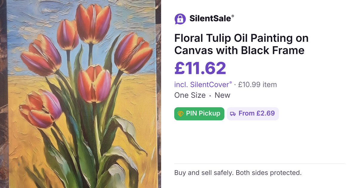 Floral Tulip Oil Painting on Canvas with Black Frame