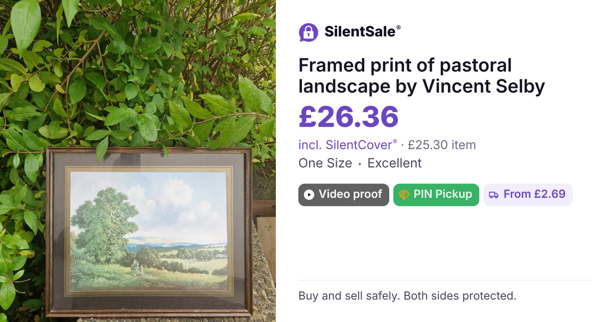 Framed print of pastoral landscape by Vincent Selby