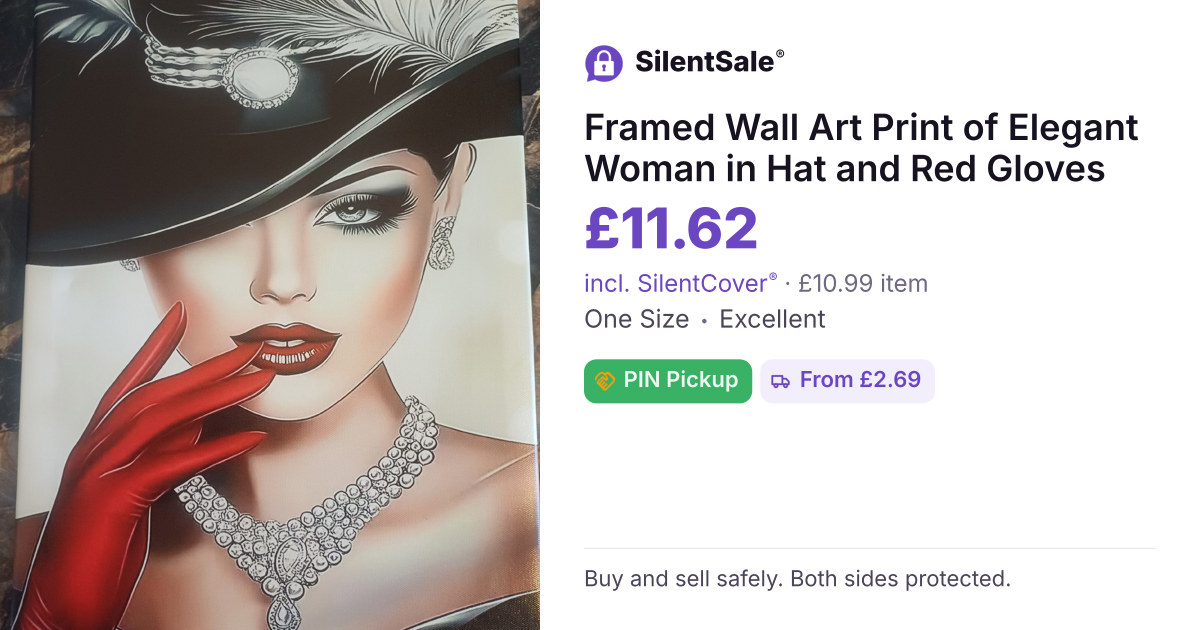 Framed Wall Art Print of Elegant Woman in Hat and Red Gloves