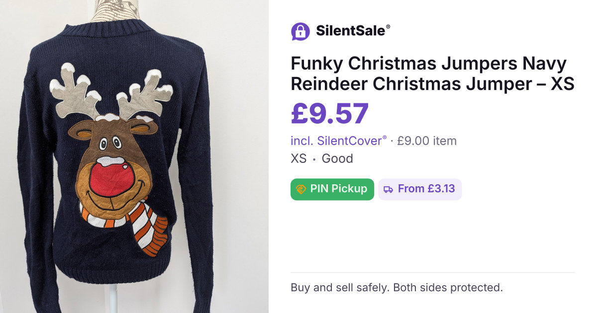 Funky Christmas Jumpers Navy Reindeer Christmas Jumper – XS