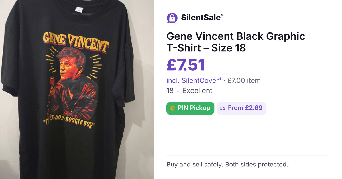 Gene Vincent Black Graphic T-Shirt – Size 18