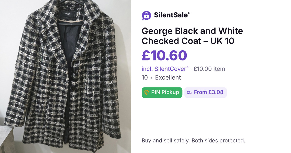 George Black and White Checked Coat – UK 10