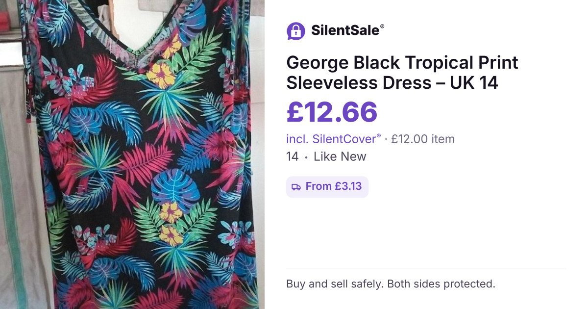 George Black Tropical Print Sleeveless Dress – UK 14